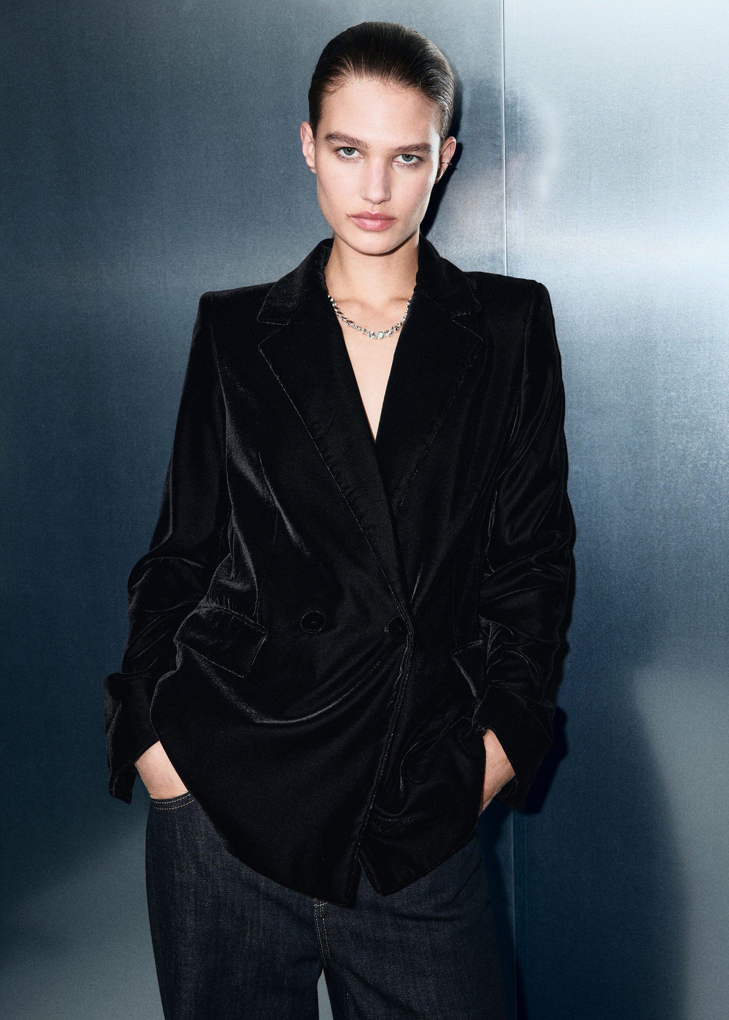 Double-breasted velvet jacket