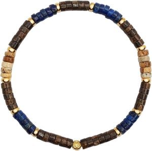 Men's Wristband with Blue Lapis, Jasper and Coconut Heishi Beads and G