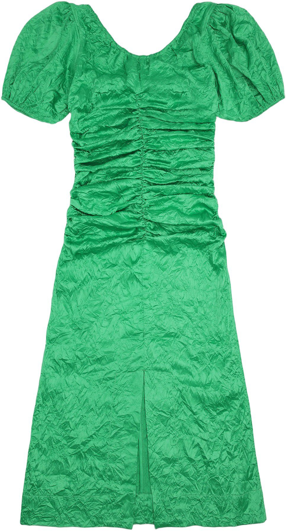 Crinkled Satin Gathered U-neck Midi