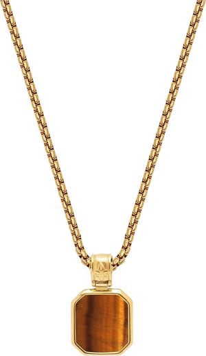 Gold Necklace with Square Brown Tiger Eye Pendant