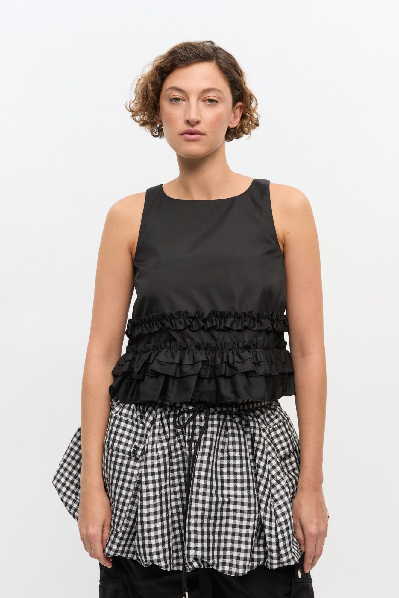 Duchesse Nylon Open Back Frill Top