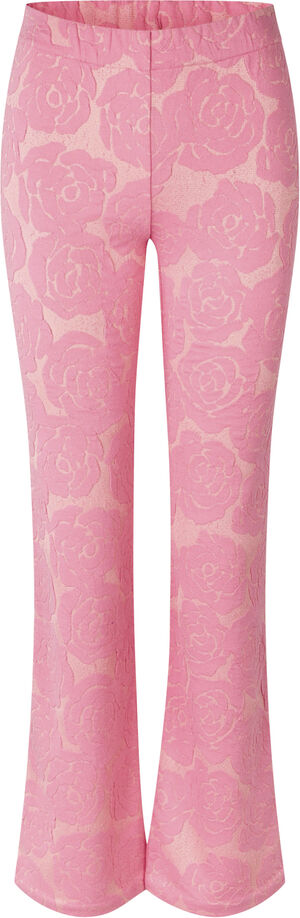 Long Flared Elasticated Pants, 2297 Floral Relief Lurex Jers