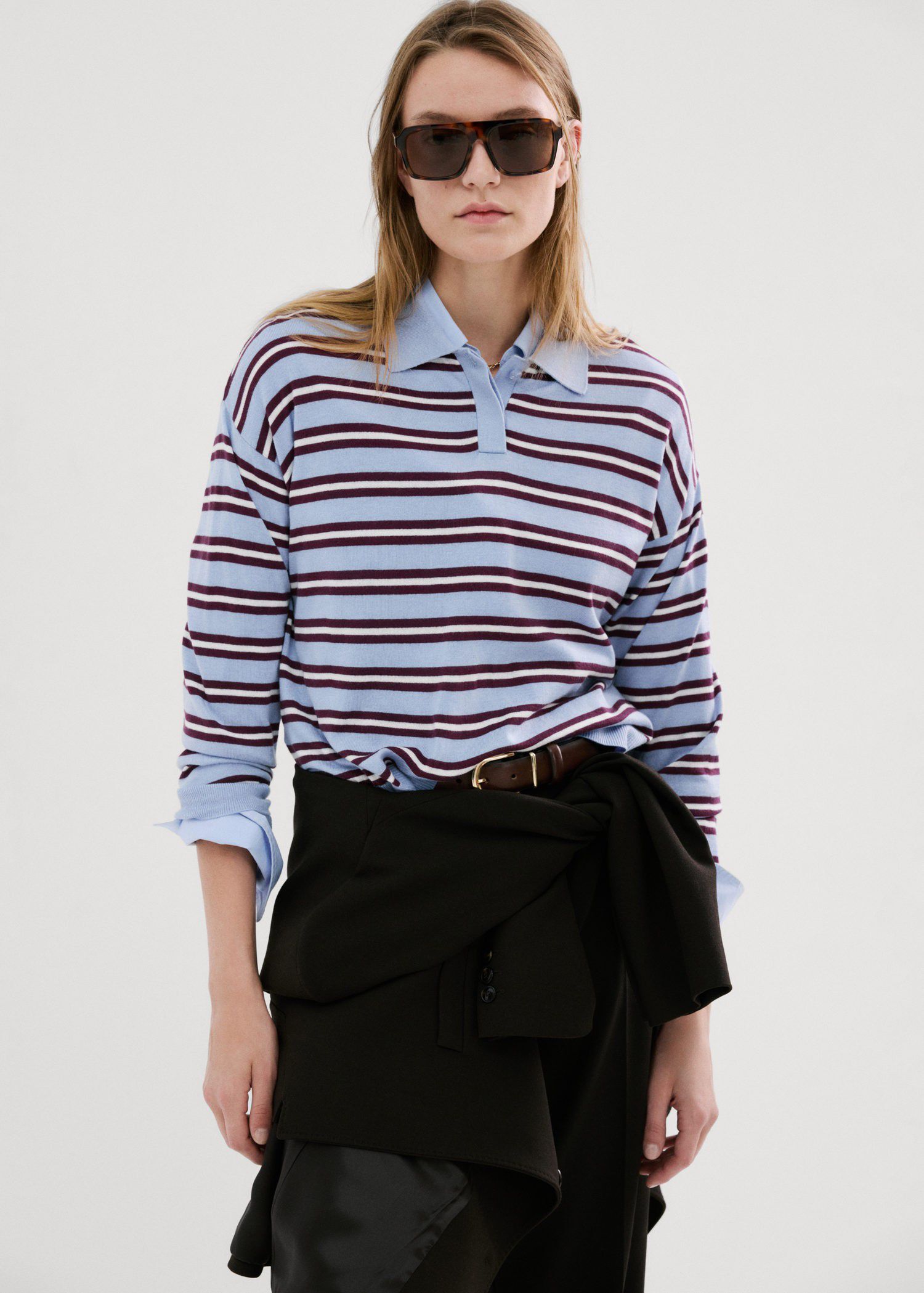 Striped polo-neck sweater