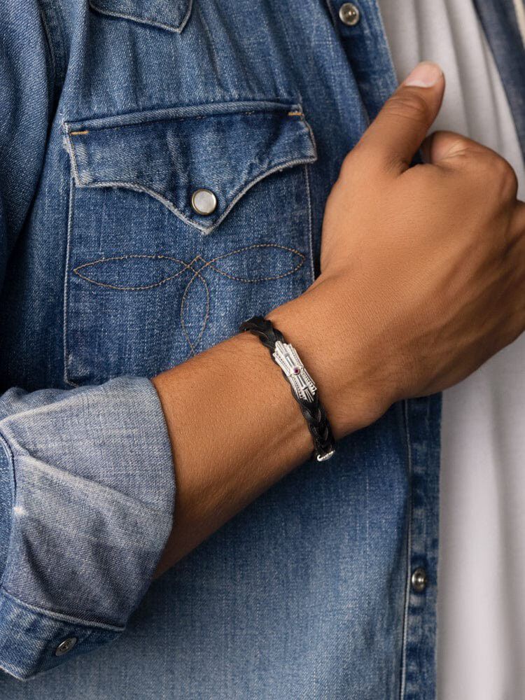 Braided Leather Bracelet with Sterling Silver Detail