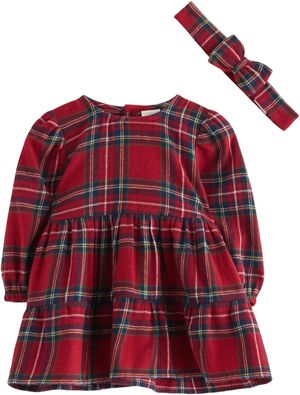 Sett med en rutete kjole i myk bomu