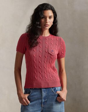 Cable-Knit Cotton Short-Sleeve Sweater