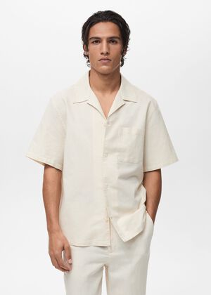 Linen shirt with bowling collar and