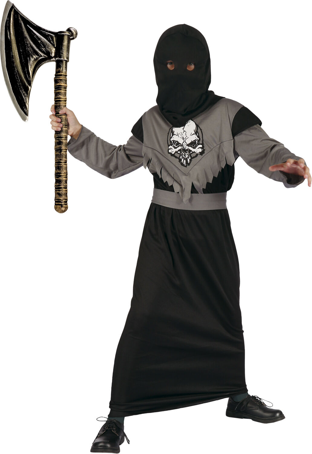 Skull warrior Krigerdragt med b&aelig;lte og h&aelig;tte str. 140