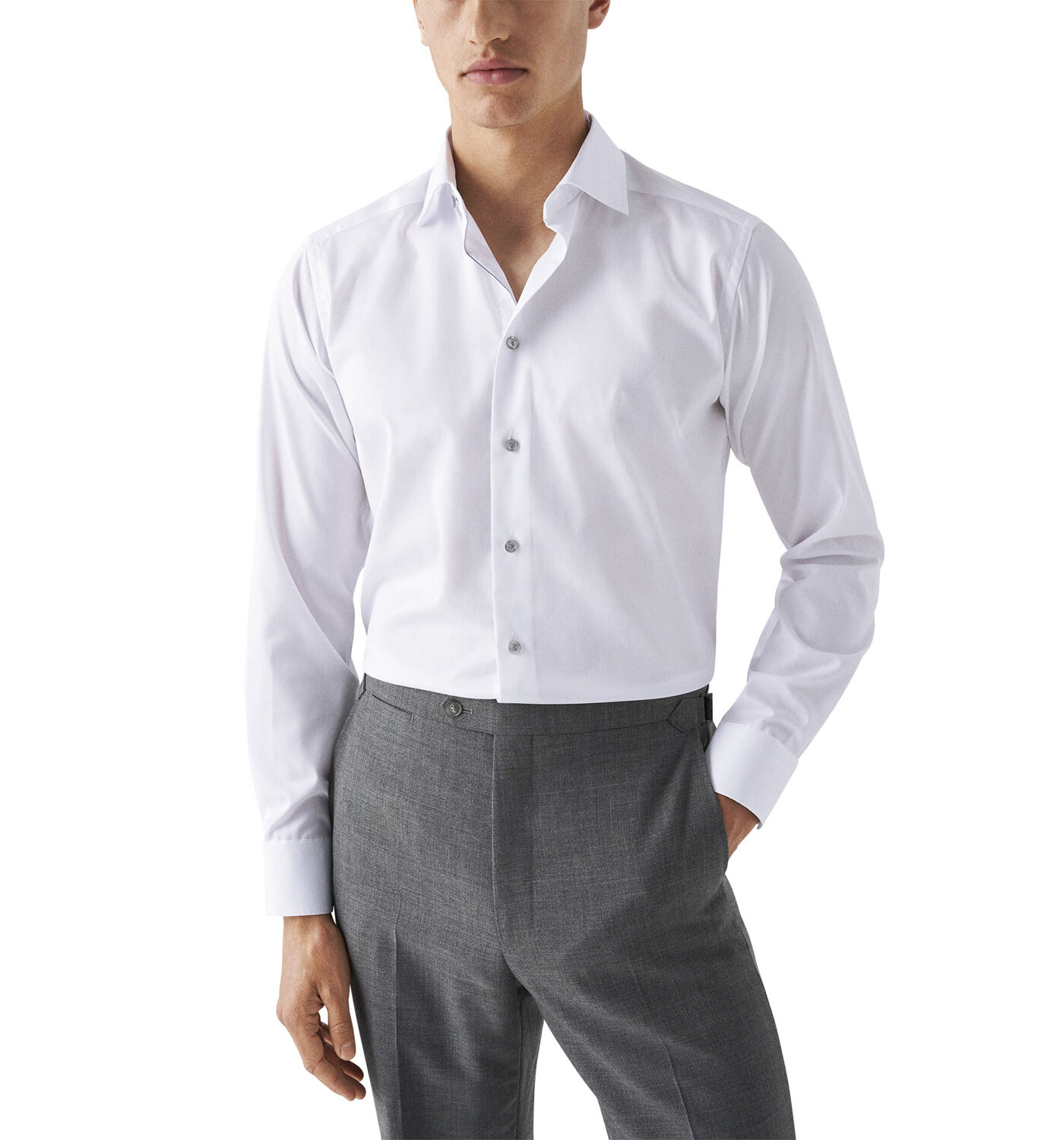 Contemporary Fit White Signature Twill Shirt Grey Details