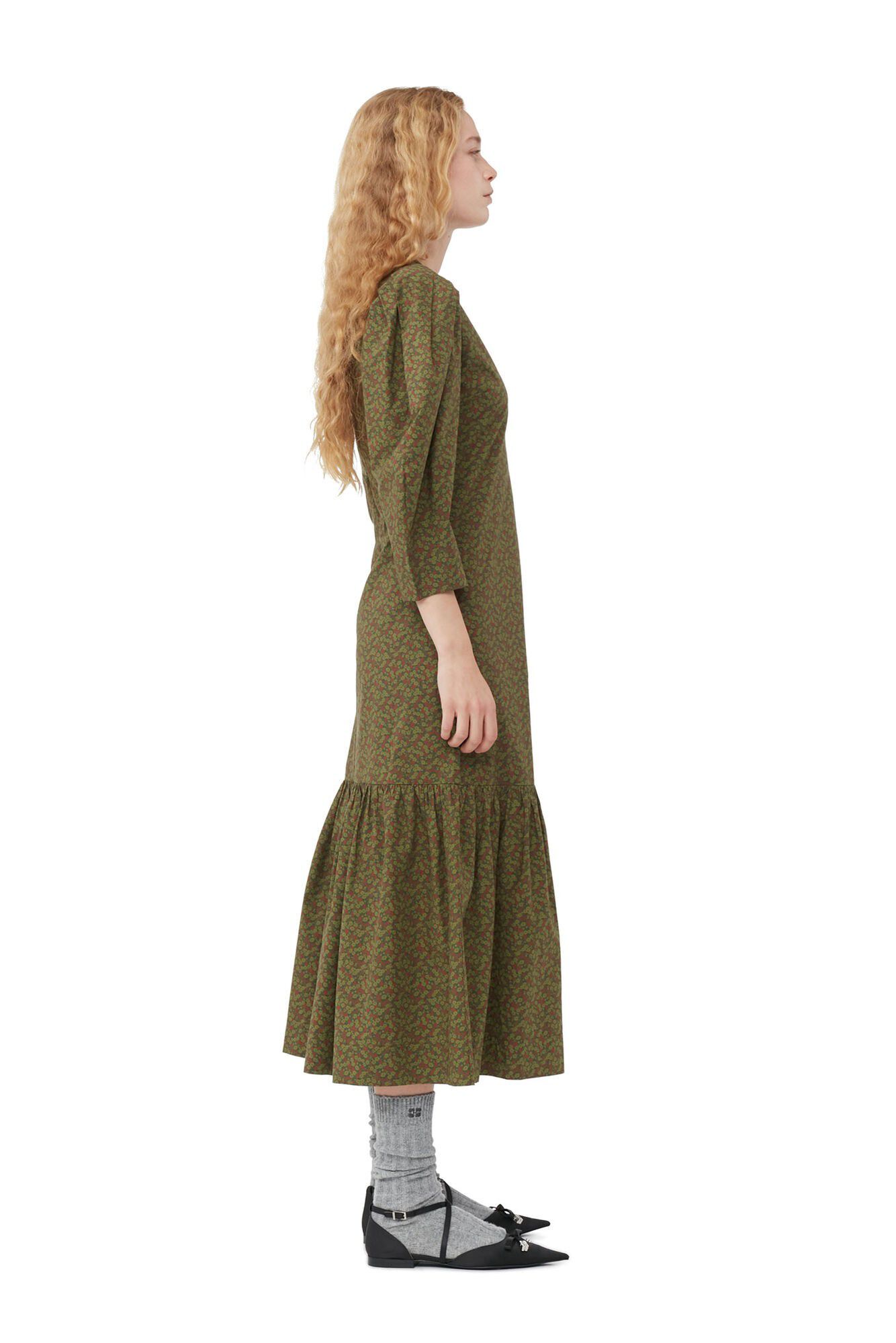 Printed Cotton V-neck Maxi Dress