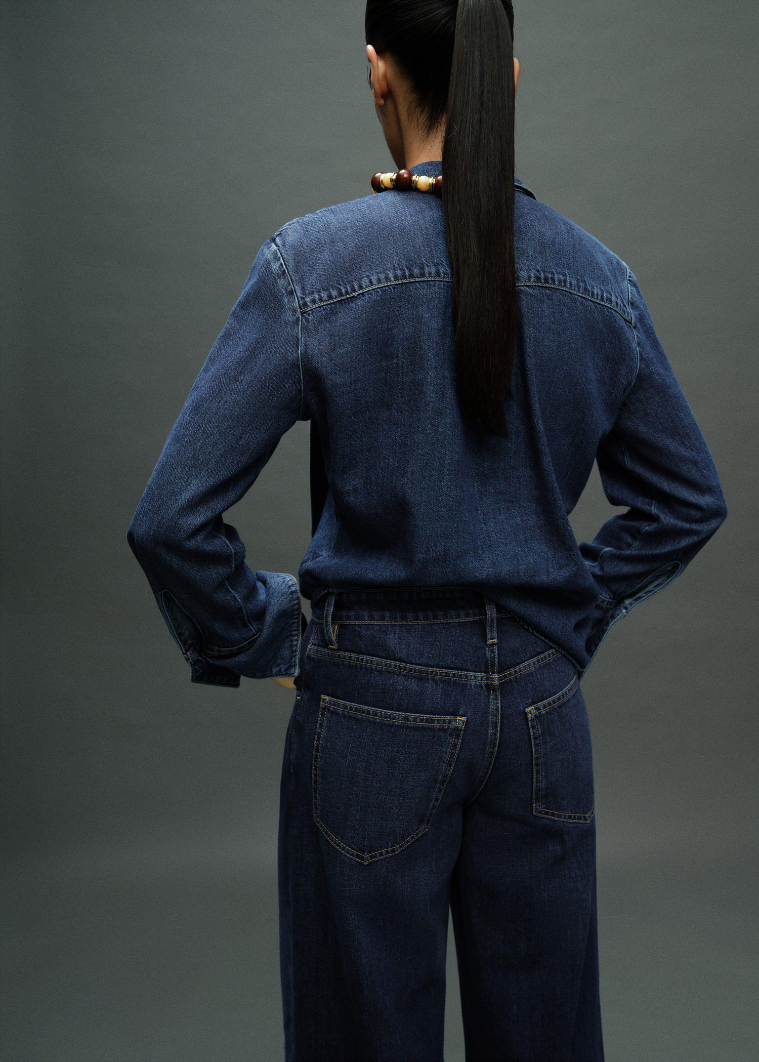 Denim shirt with bow