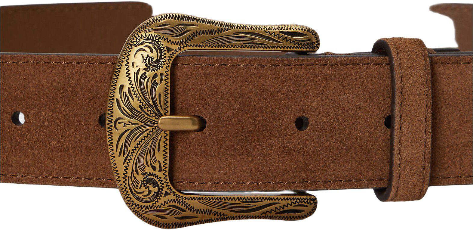 Tooled-Buckle Suede Belt