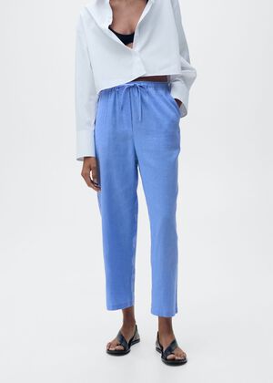 Straight linen-blend trousers