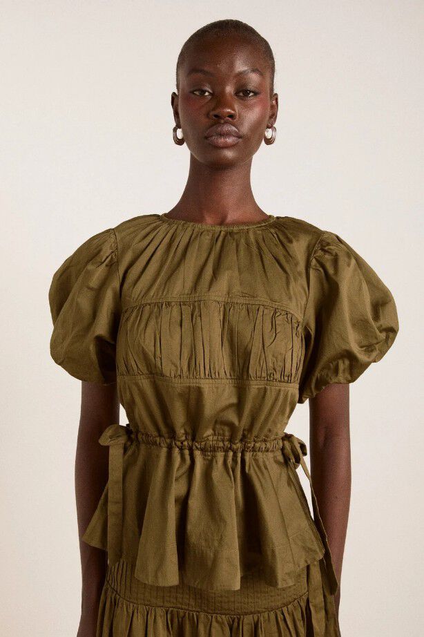 HADLEY BLOUSE - OLIVE SATIN