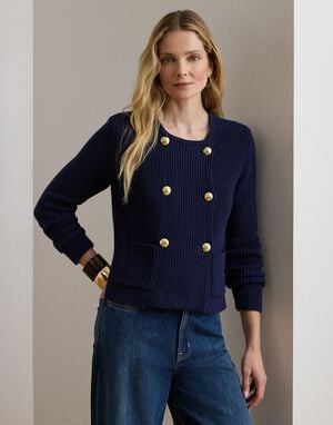 Double-Breasted Cotton Sweater Jacket