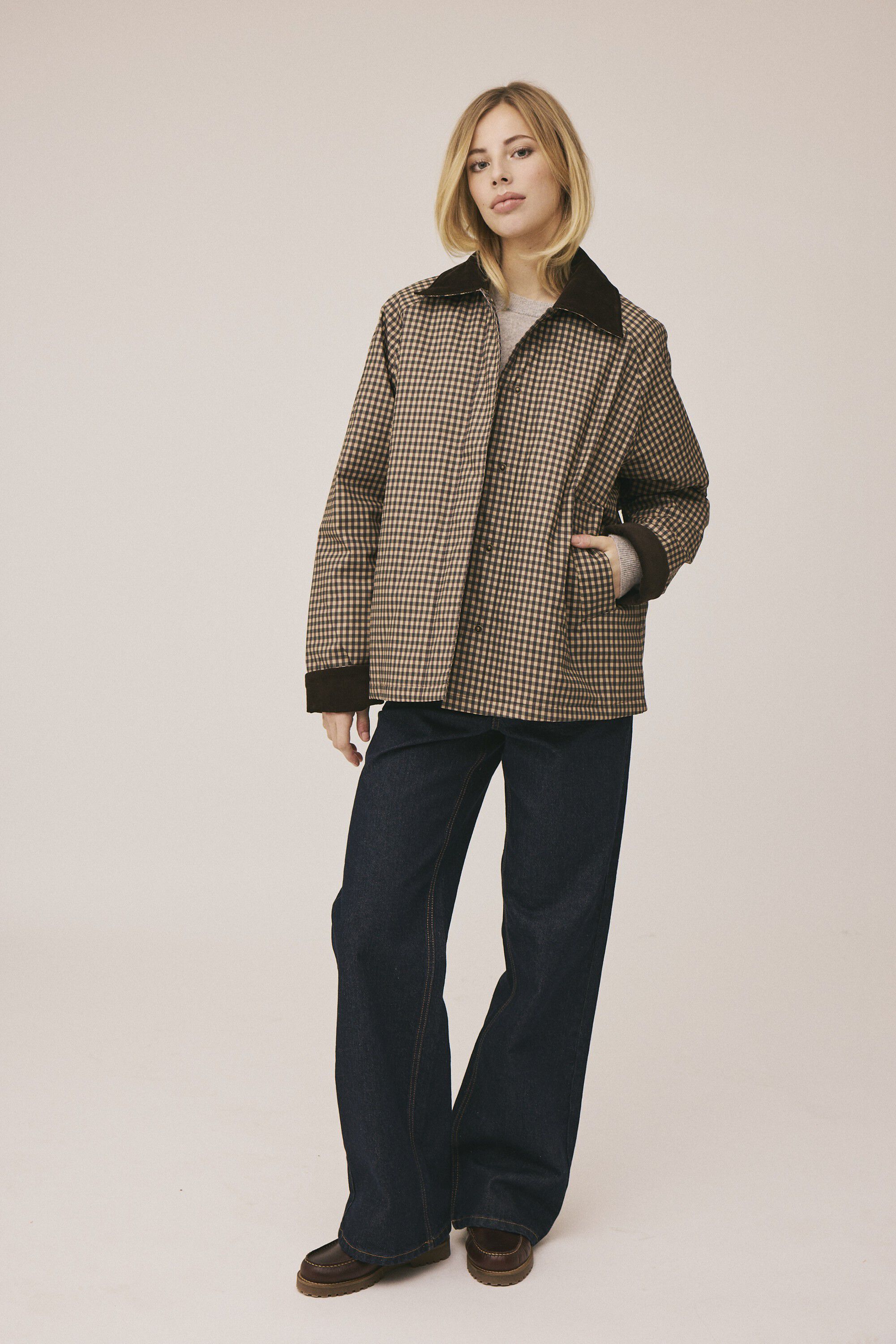 Emmy 4 Check kort jakke med fl&oslash;jl kanter - GRS