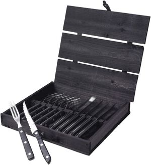 Steakbestik/grillbestik Old Farmer black 12 dele Sort/Stål