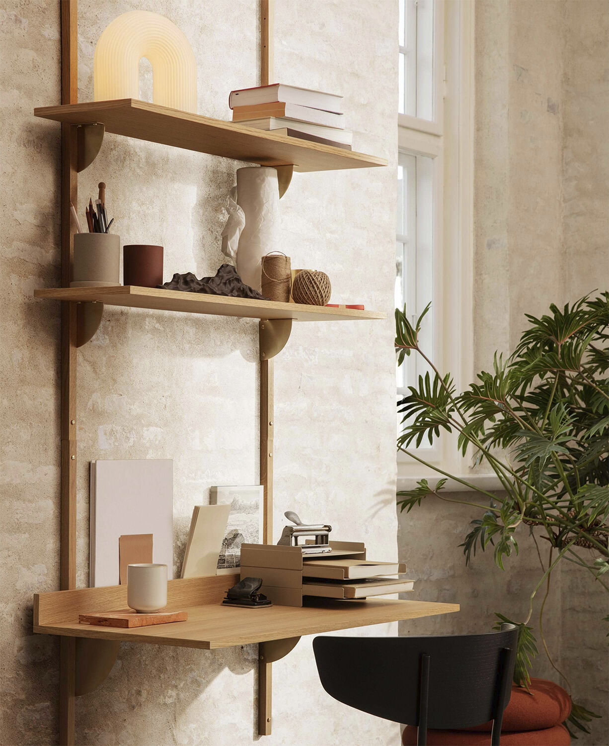 Sector Shelf T/W - Oak - Brass