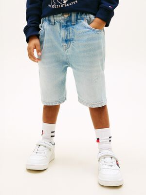 Distressed Straight Leg Denim Shorts