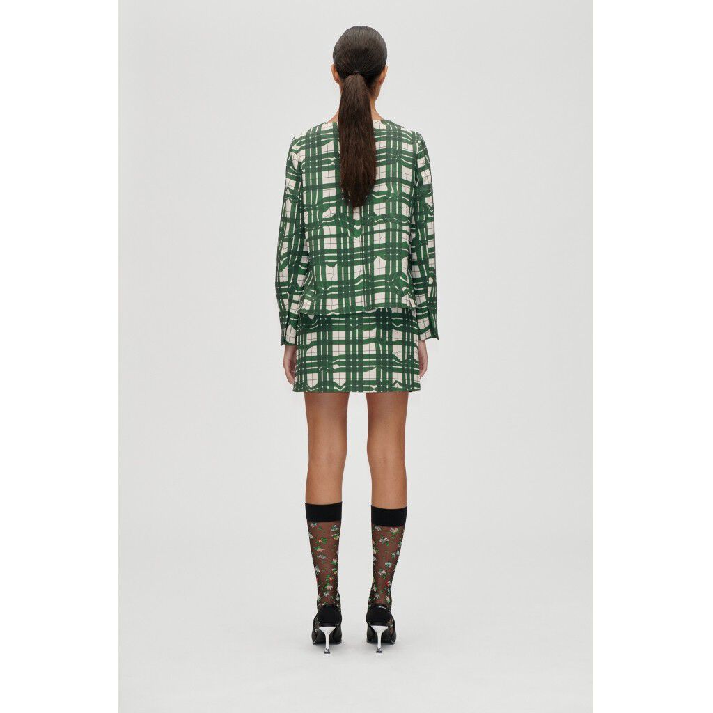 2429 Checkered Cady, Asymmetric Gathered Ruffle Mini Skirt