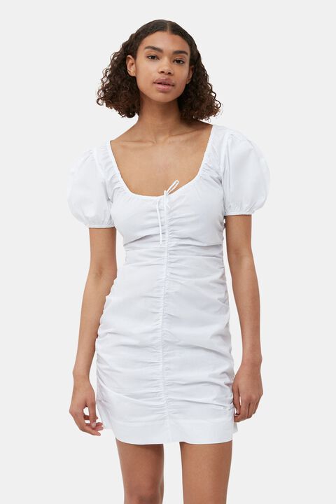 Cotton Poplin Gathered U-neck Mini