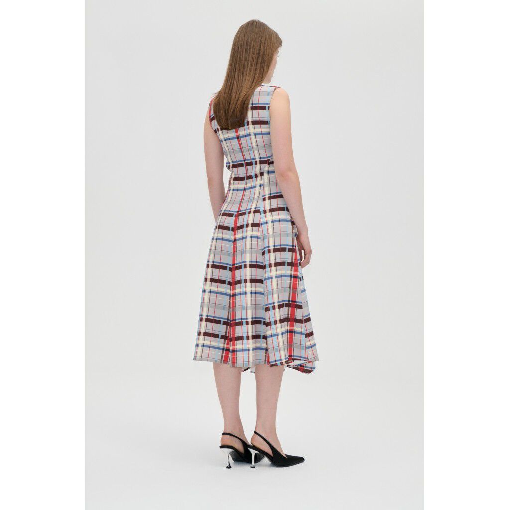 2429 Checkered Cady, Sleeveless Gathered Midi Dress