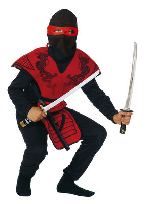 Red Ninja Stofbrynje. bluse, bukser, hætte og maske str. 140