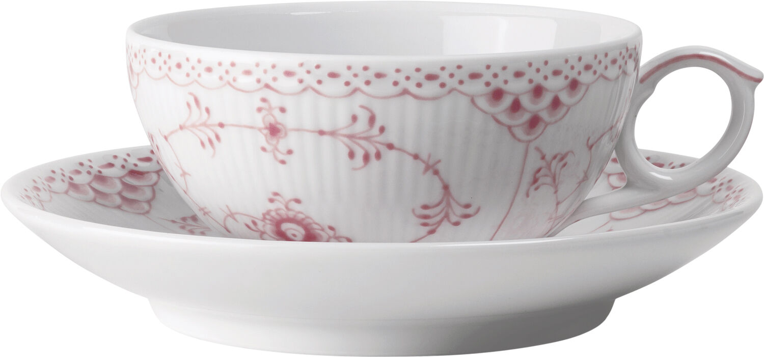 Koral Musselmalet Halvblonde Kop med underkop 20 cl