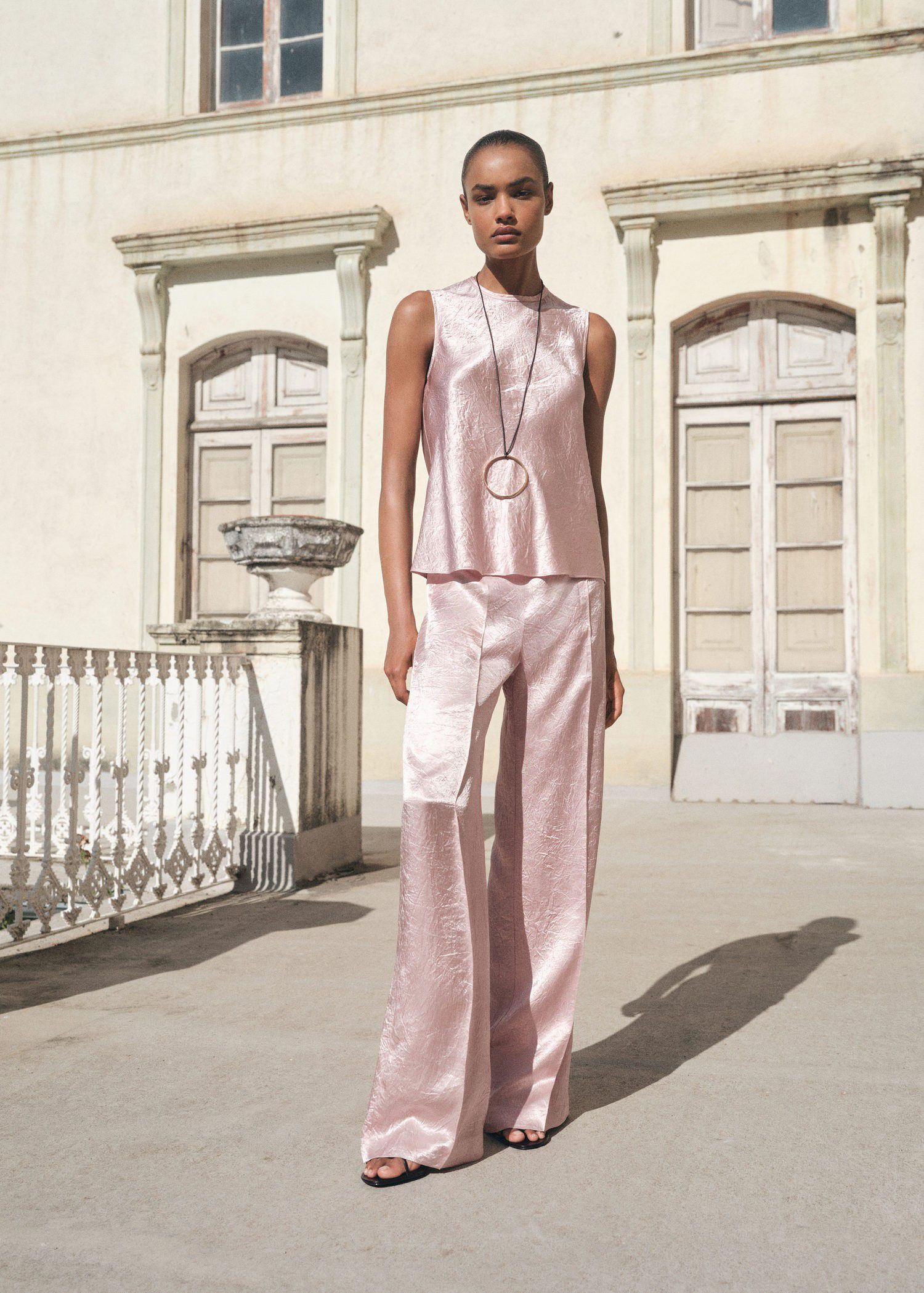 Crinkle-effect satin blouse