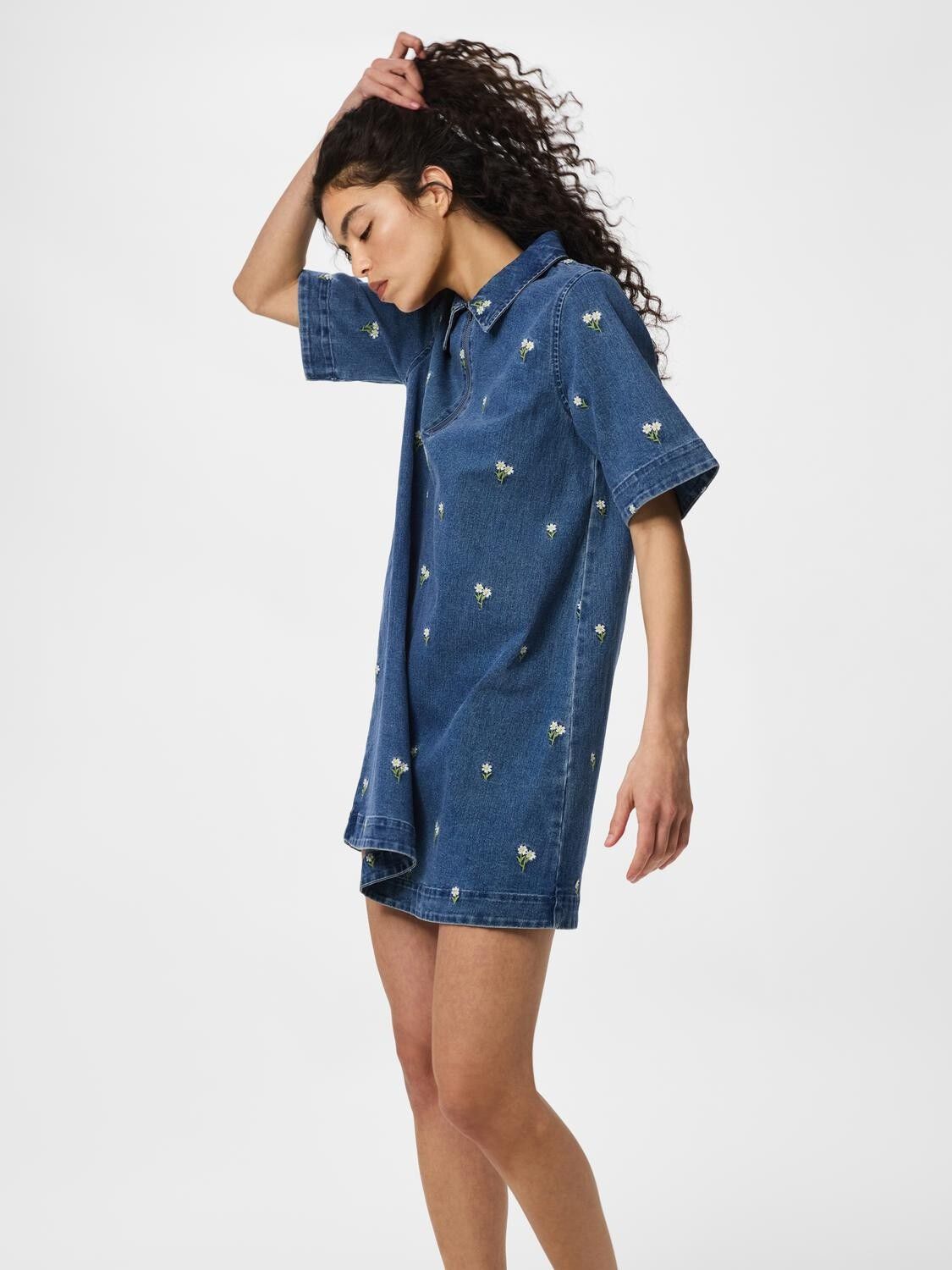 PCFLORA SS DENIM EMB DRESS