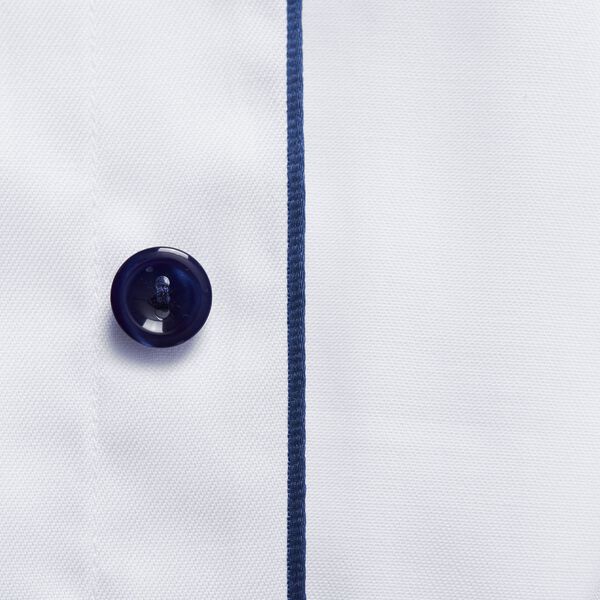 White Twill Shirt Dark Blue Details - Slim Fit