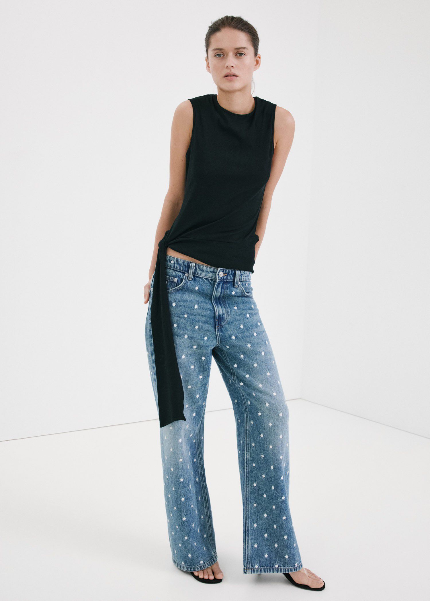 Polka dot straight-leg jeans