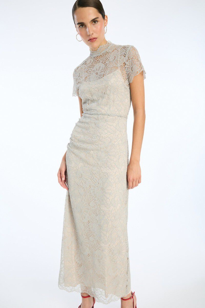 LACE LONG MIDI DRESS