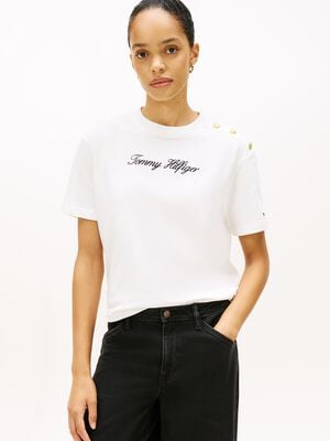 GOLD BTN SCRIPT MDRN SS TEE