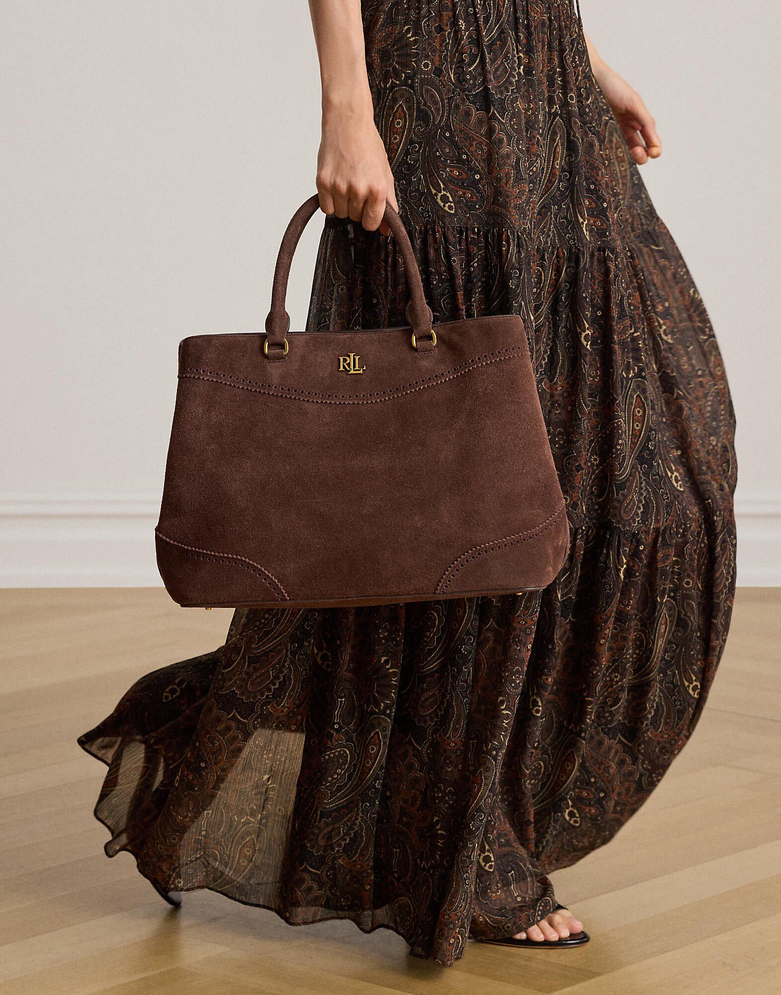 Perforated Suede Large Marcy Satchel