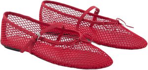 Mesh ballet flats with strap and bu