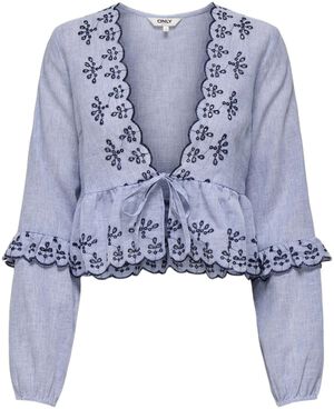 ONLCAROLINE LIFE LS V-NECK EMB TOP