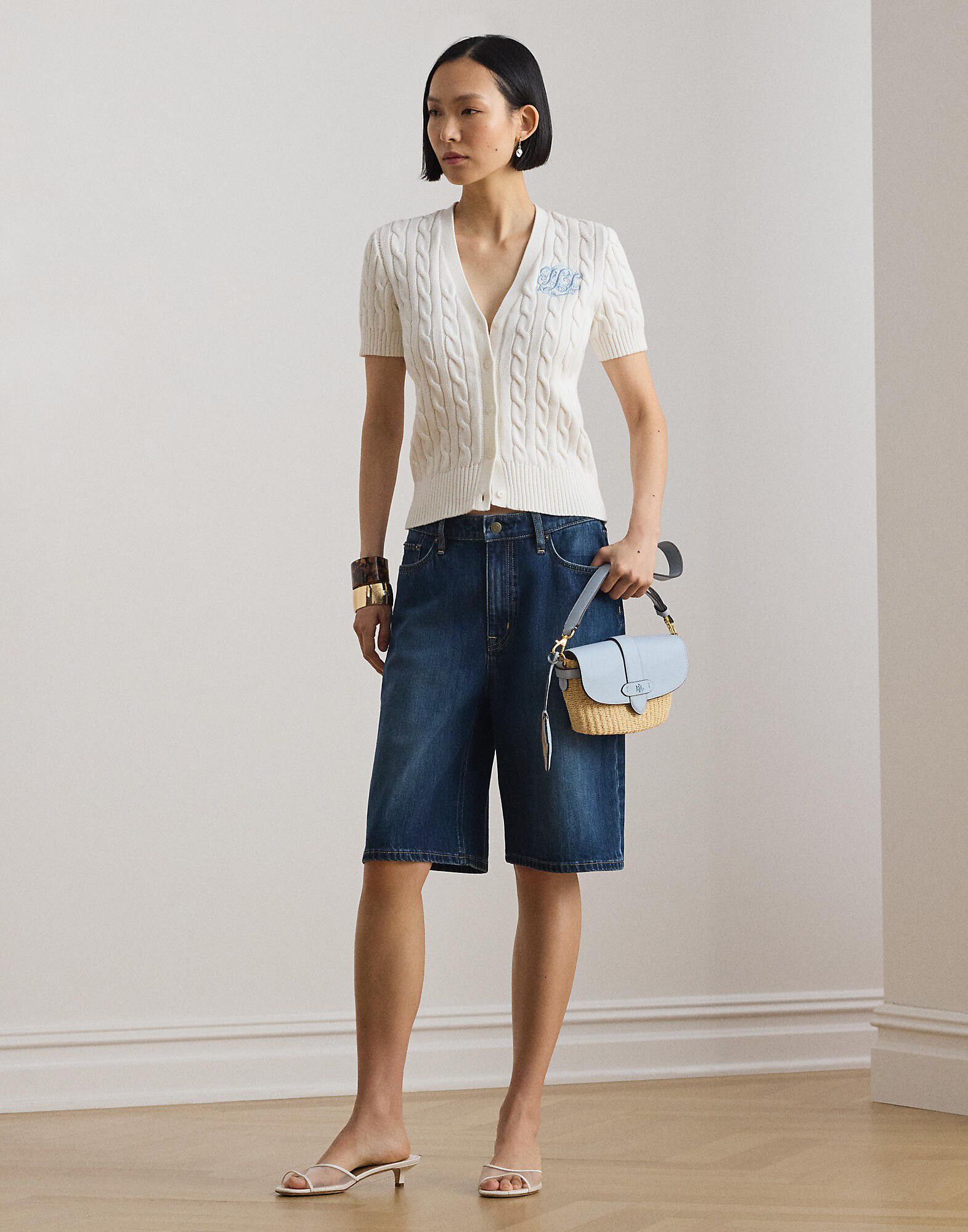 Cable-Knit Cotton Short-Sleeve Cardigan