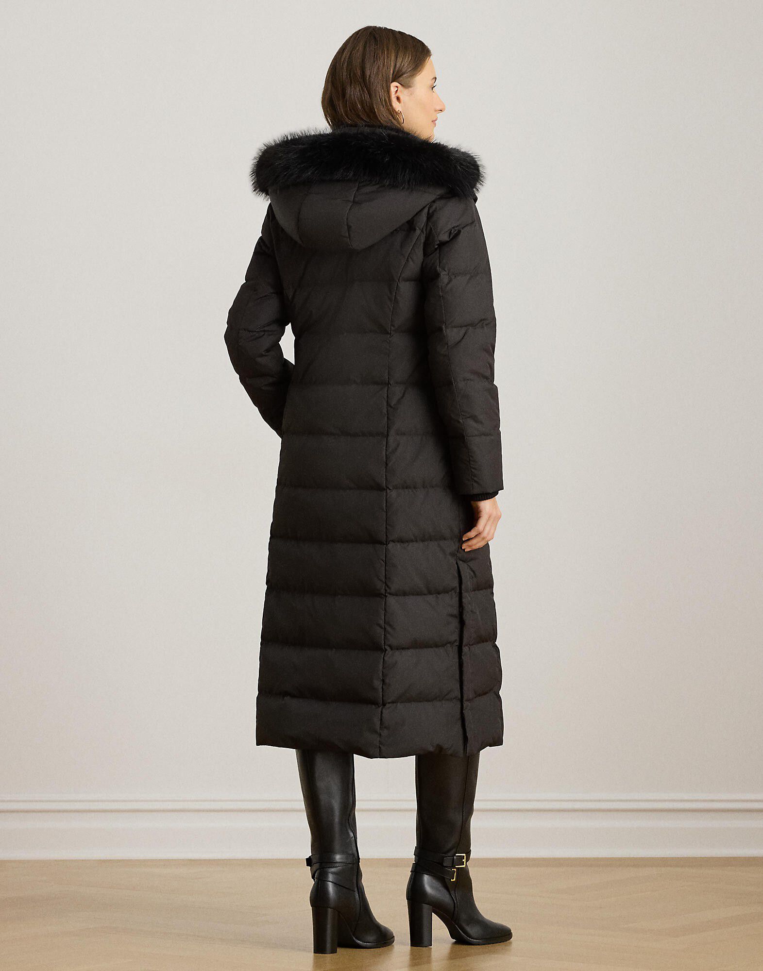Faux-Fur-Trim Quilted Down Maxicoat