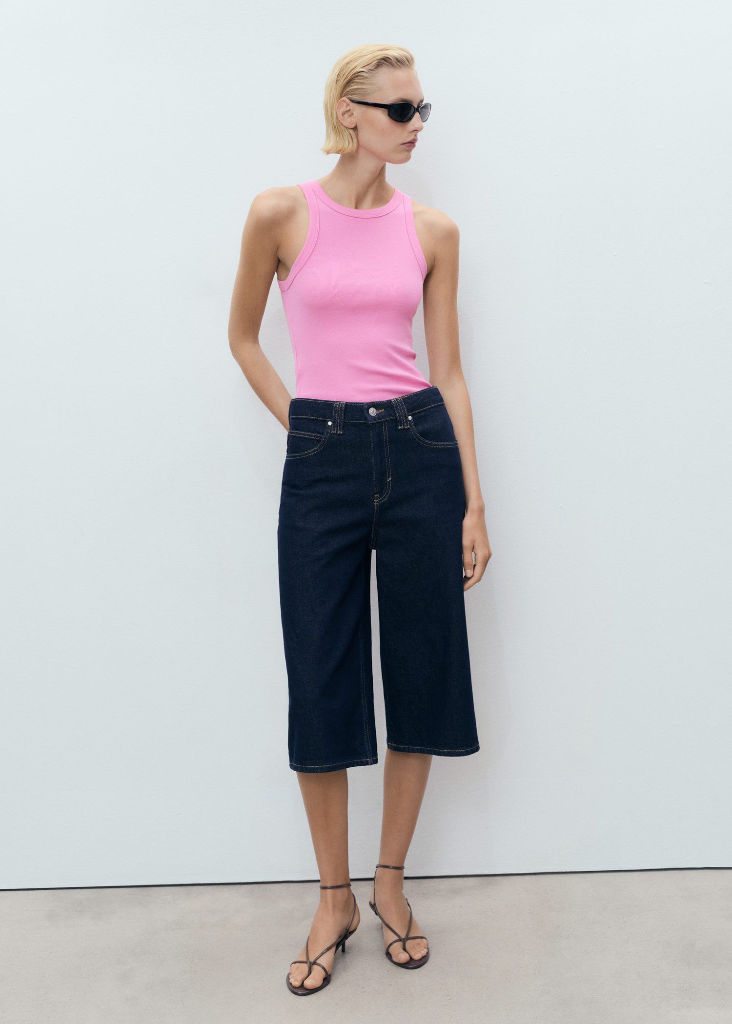 Ribbed cotton-blend top