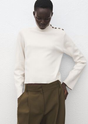 Perkins-neck sweater with button