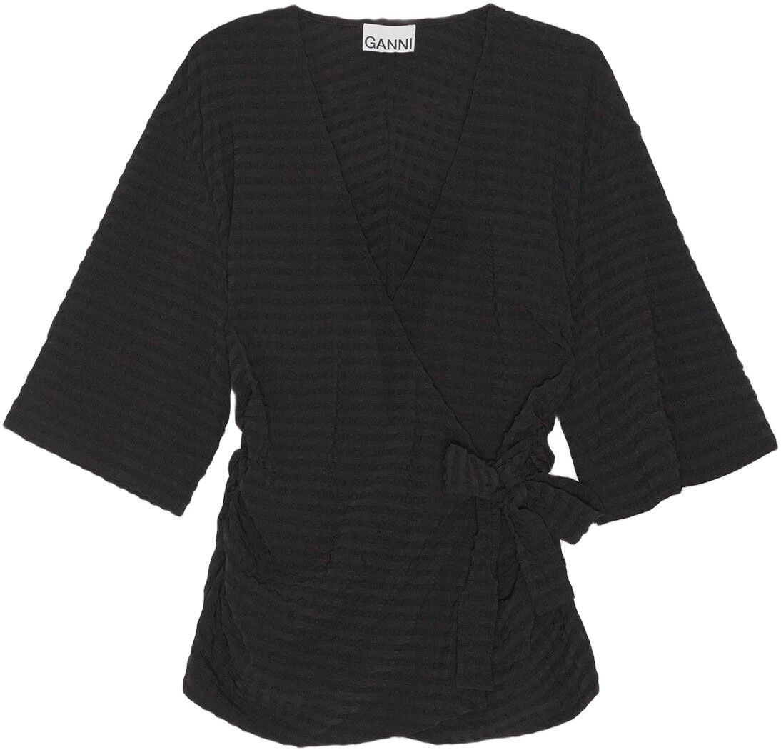 Stretch Seersucker Wrap Blouse