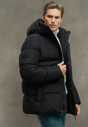 HOODED 5 BAFFLE SPORTS PUFFER