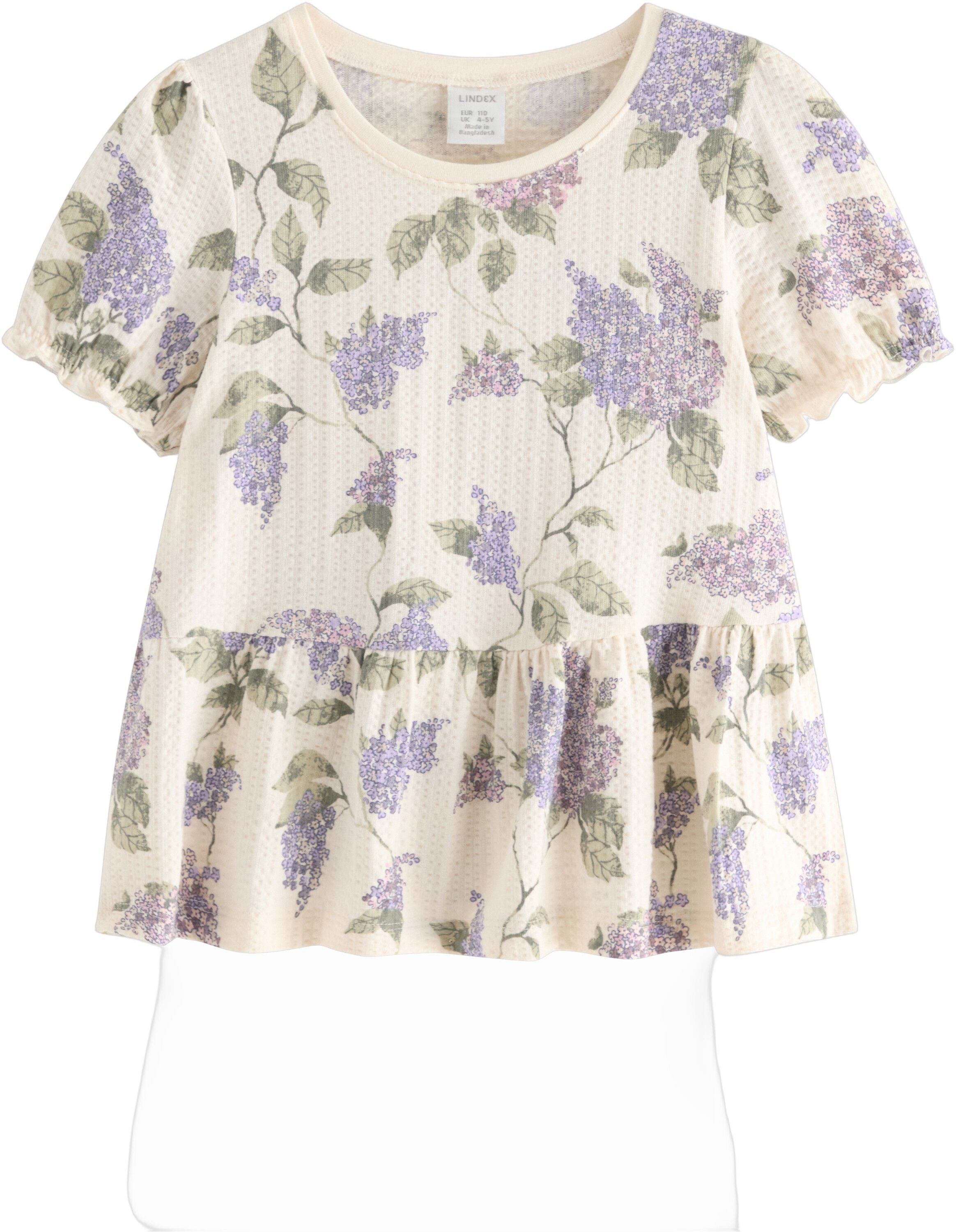 Short-sleeved top with peplum fit a