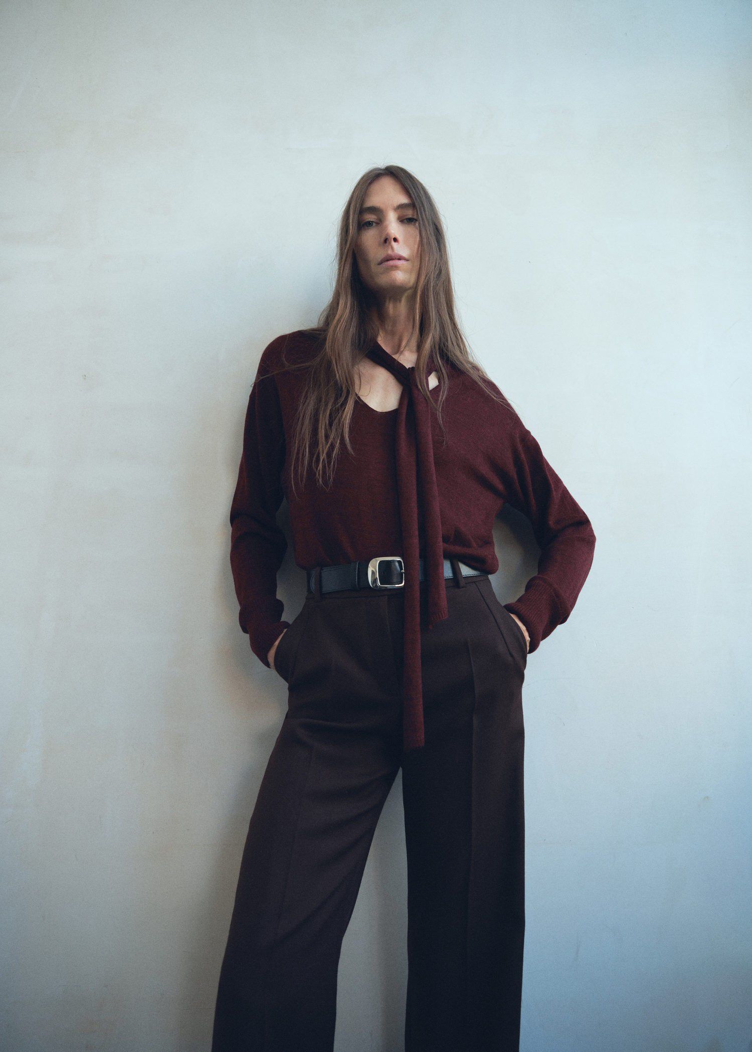 V-neck sweater with scarf