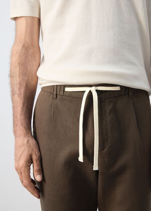 Slim fit cropped linen-cotton trous