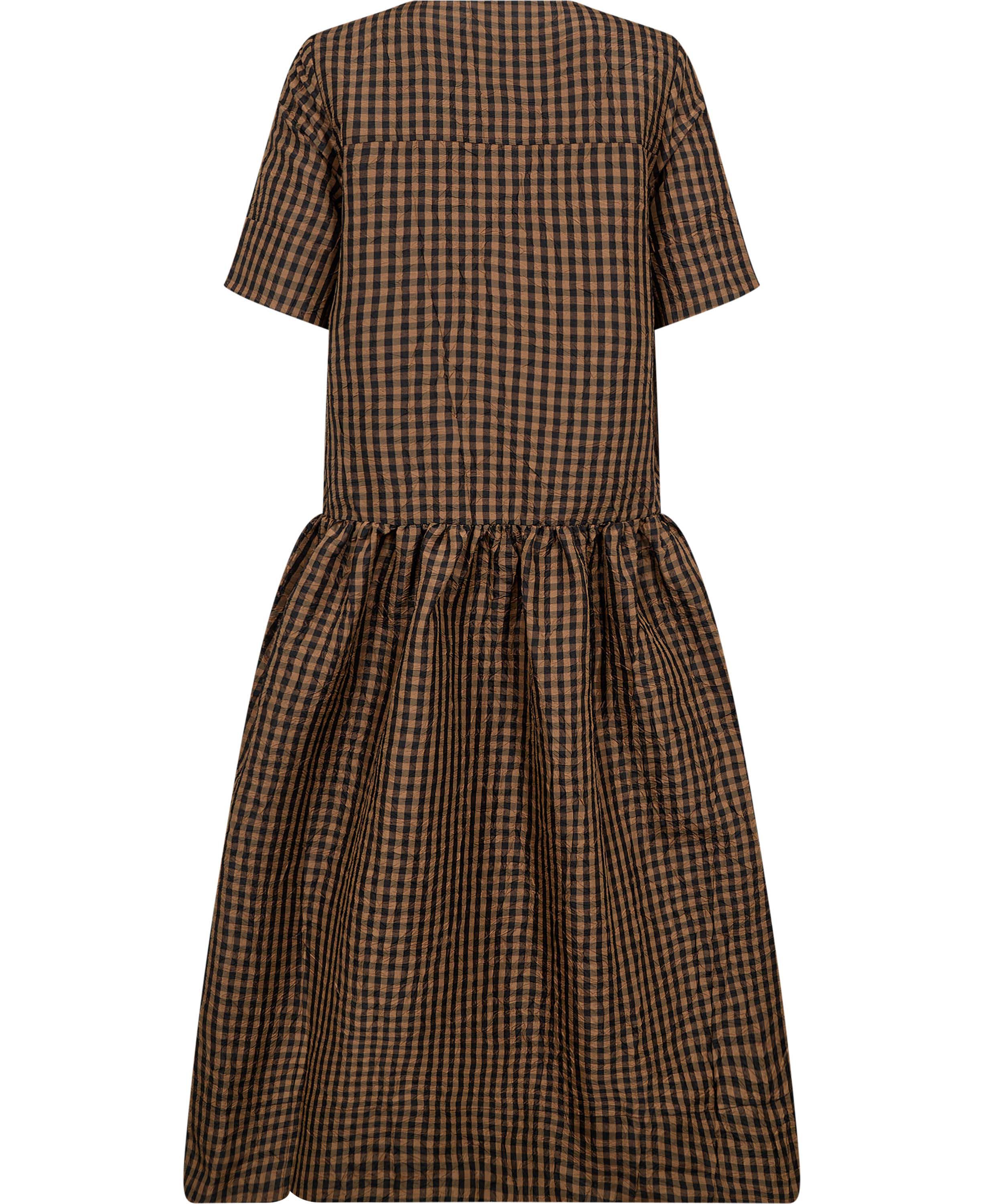 Crinkled Taffeta Check Long Dress