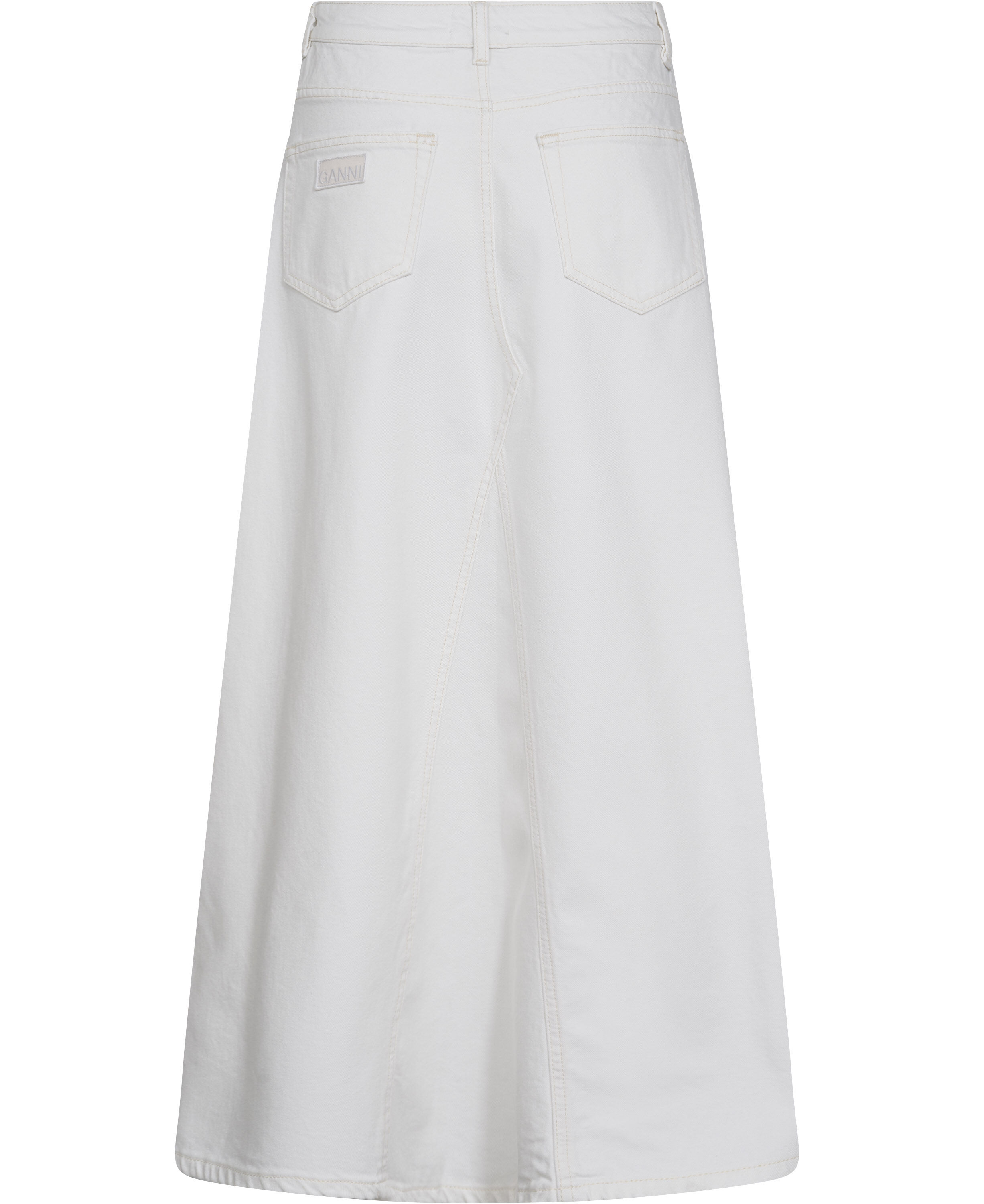 White Denim Double Fly Maxi Skirt