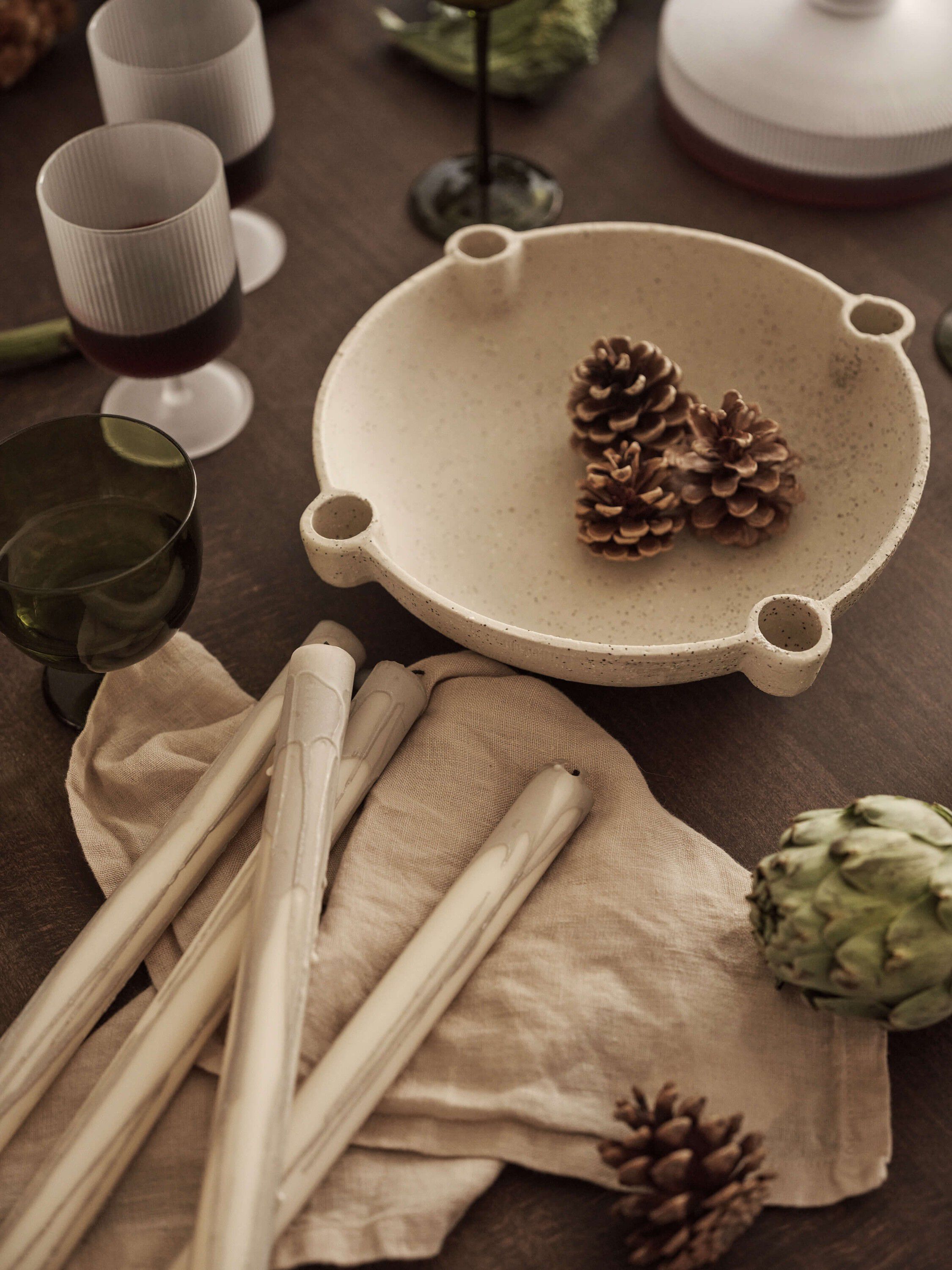 Bowl Candle Holder - L - Ceramic - Light Grey