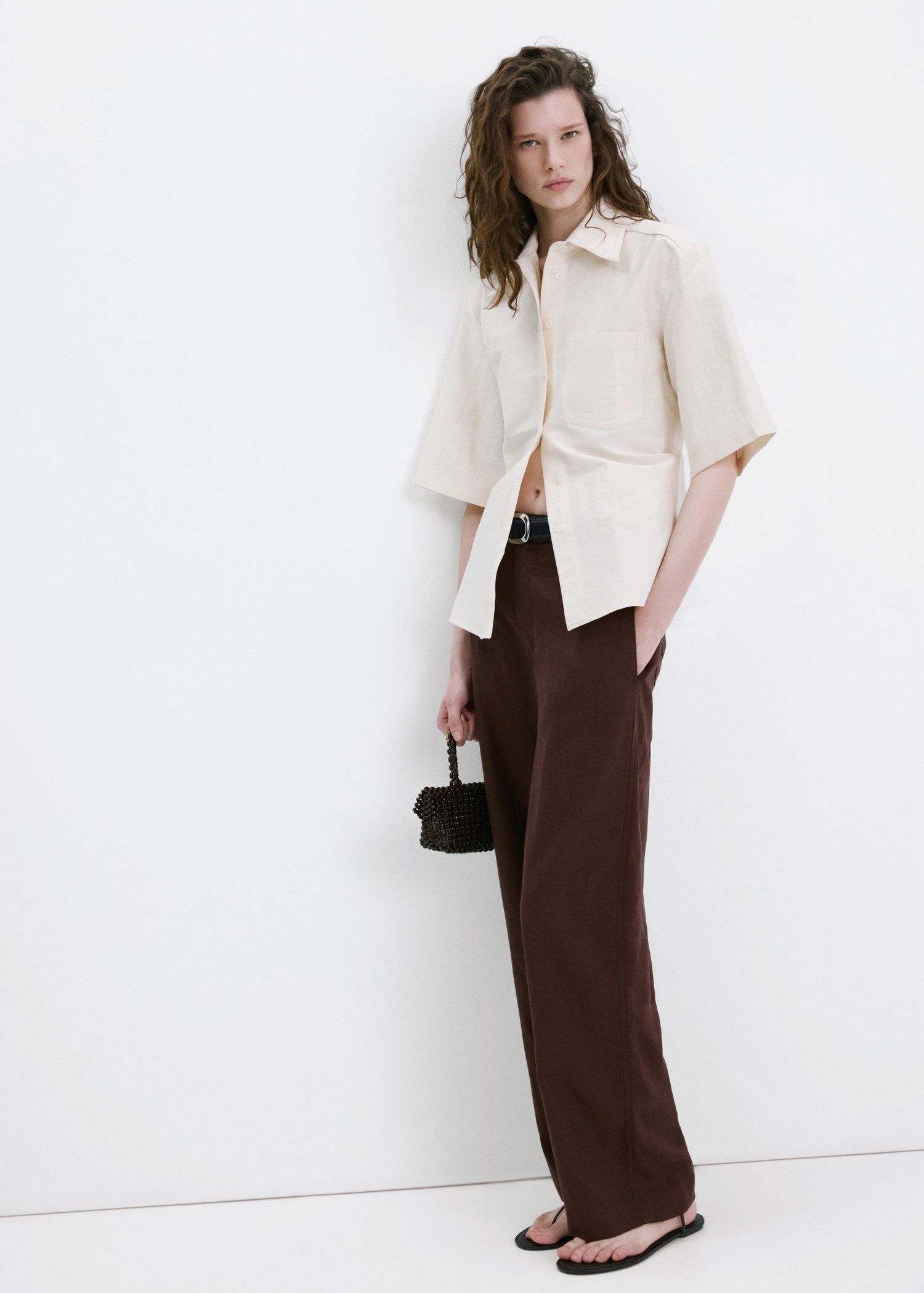Linen high-waist trousers
